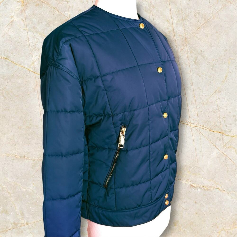 Rebecca Minkoff Navy Box Quilted Puffer Snap Front Jacket 42" Bust Sz‎ S Pockets